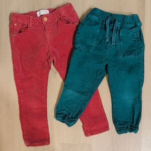 Lot Of Two Corduroy Pants Red Zara Baby 2-3T Green Hanna Andersson Joggers 2T